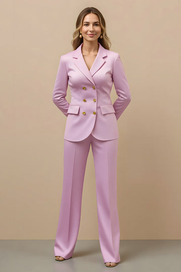 2 Piece Pink Satin Notched Lapel Double Breasted Women Formal Suits